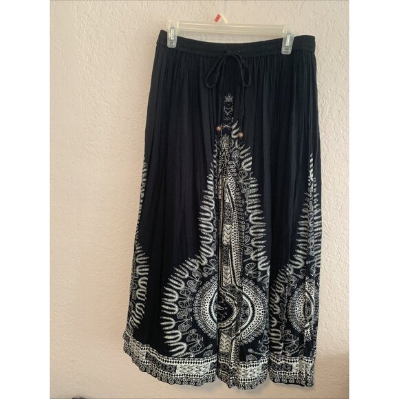 Gypsy Blu Size M Black Rayon A Line Women Boho Midi Skirt for Beach Vacations - Picture 5 of 7